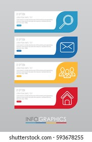 Plantilla infográfica para empresas con etiquetas multicolor de 4 pasos. Elemento info-gráfico vectorial.