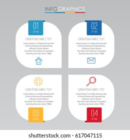 Plantilla infográfica para empresas con etiquetas multicolor de 4 pasos. Elemento info-gráfico vectorial.