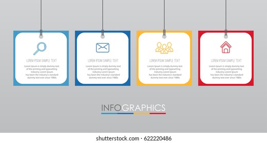 Plantilla infográfica para empresas con etiquetas multicolor de 4 pasos. Elemento info-gráfico vectorial.