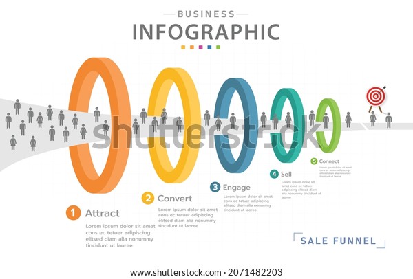 Infographic template for\
business. 5 Level Modern Sales funnel diagram, presentation vector\
infographic.