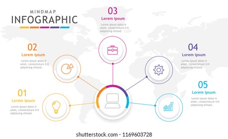 Infographic template for business. 5 steps Mindmap diagram, presentation vector infographic.