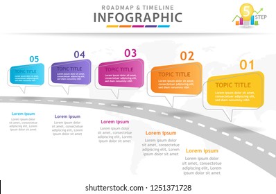 Infographic Template For Business. 5 Steps Modern Timeline Diagram With Street Signs, Presentation Vector Infographic.