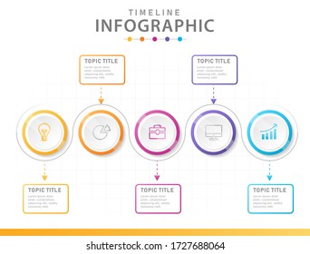 Infographic template for business. 5 Steps Modern Timeline diagram with circles.