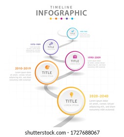 Plantilla de infografía para empresas. 5 Pasos Diagrama moderno de la línea de tiempo, infografía del vector de presentación.