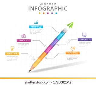 Infographic template for business. 5 steps Modern Mindmap diagram with pencil, presentation vector infographic.