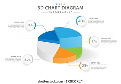 Infographic template for business. 5 steps Modern 3D pie chart diagram, presentation vector infographic.