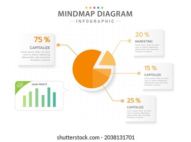Infographic template for business. 5 Steps Modern Mindmap diagram with profit graph, presentation vector infographic.	

