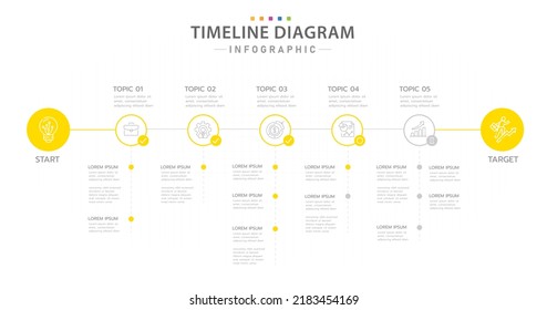 Infographic template for business. 5 Steps modern Timeline diagram calendar with circle and topics, presentation vector infographic.