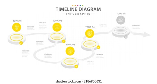 Infographic template for business. 5 Steps modern Timeline diagram calendar with circle and topics, presentation vector infographic.