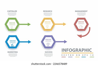 Infographic template for business. 5 Steps Modern Timeline diagram with progress arrows, presentation vector infographic.