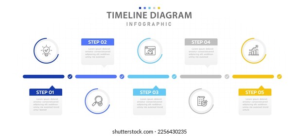Infographic template for business. 5 Steps Modern Timeline diagram roadmap with percent pie chart, presentation vector infographic.