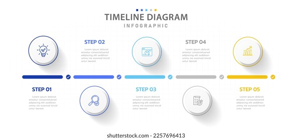 Infographic template for business. 5 Steps Modern Timeline diagram roadmap with circle pie chart, presentation vector infographic.