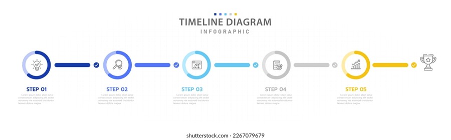 Infographic template for business. 5 Steps Modern Timeline diagram roadmap with percent pie chart, presentation vector infographic.