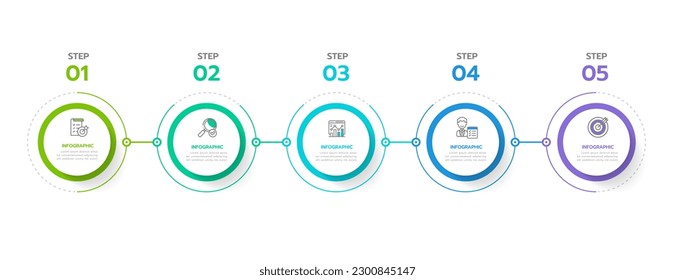 Infographic template for business. 5 Steps Modern Timeline diagram roadmap with circle topic, presentation vector infographic.