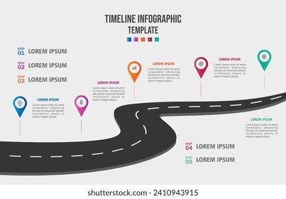 Plantilla de infografía para empresas con 5 pasos. Concepto de viaje por carretera, diagrama de procesos de la hoja de ruta.