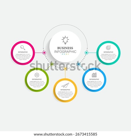 Infographic template for business. 5 Steps Modern Mindmap diagram with circles topics, presentation vector infographic.