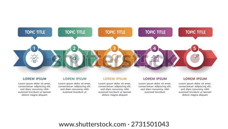 Infographic template for business. 5 Steps Modern Timeline diagram with arrow and topic, presentation vector infographic timeline.