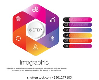 Infographic template for business 6 step option hexagon