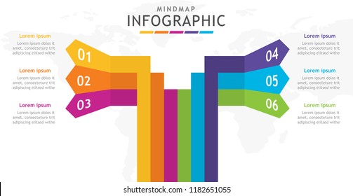 Infographic template for business. 6 steps Mindmap diagram with light blub, presentation vector infographic.
