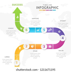 Infographic template for business. 6 Steps Modern Timeline diagram, presentation vector infographic.