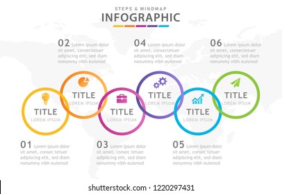 Infographic template for business. 6 Steps Modern Mindmap diagram, presentation vector infographic.
