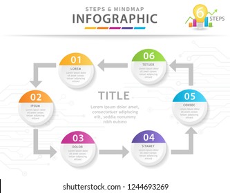 Infographic template for business. 6 Steps Modern Timeline diagram with arrows, presentation vector infographic.