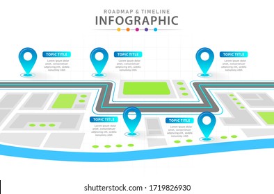 Infographic template for business. 6 Steps Modern Timeline diagram with city roadmap concept, presentation vector infographic.