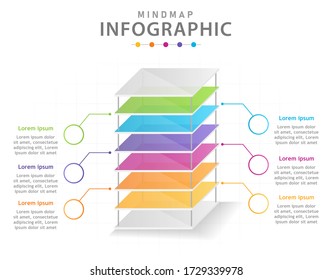 Infographic template for business. 6 Steps Modern Mindmap diagram with layers, presentation vector infographic.