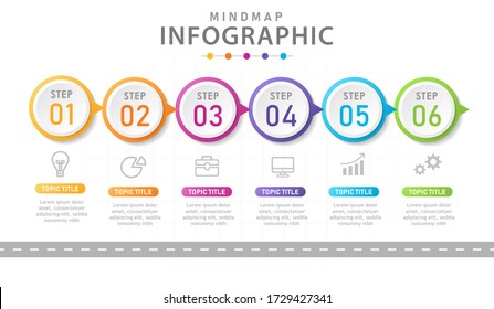 Infographic Template For Business. 6 Steps Modern Timeline Diagram With Road Journey Concept. Presentation Vector Infographic.