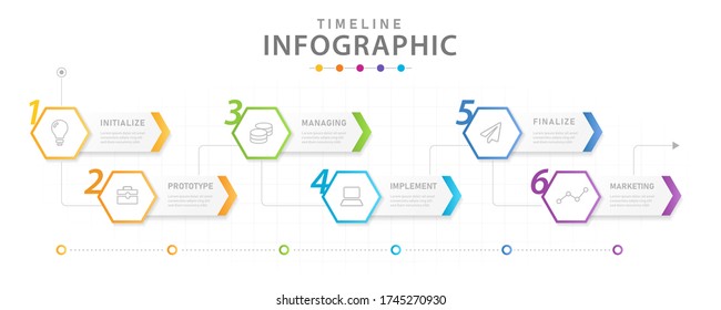 Infographic template for business, 6 Steps Modern Timeline diagram with process planner, presentation vector infographic.