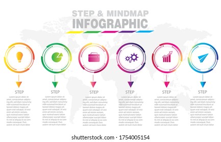 Infographic template for business. 6 steps Timeline diagram. Roadmap chart, vector infographic.