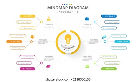 Infographic template for business. 6 Steps Modern Mindmap diagram with several topics, presentation vector infographic.