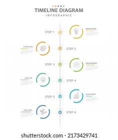 Infographic template for business. 6 Steps Modern Timeline diagram calendar with vertical topics and circles, presentation vector infographic.