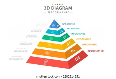 Infographic template for business. 6 steps Mindmap pyramid diagram with icon topics, presentation vector infographic.