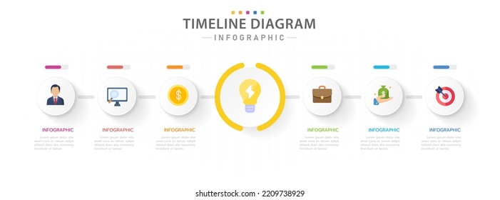 Infographic template for business. 6 Steps Modern Timeline diagram with circle topic and progress bar, presentation vector infographic.