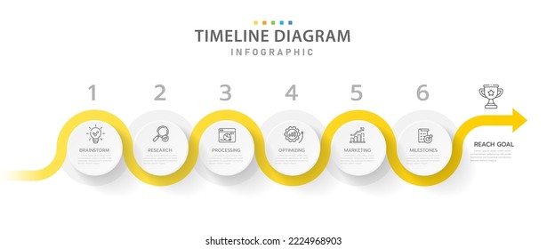 Infographic template for business. 6 Steps Modern Timeline diagram with progress circle topics, presentation vector infographic with icons.