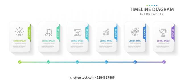 Infographic template for business. 6 Steps Modern Timeline diagram roadmap with rectangle topics, presentation vector infographic.