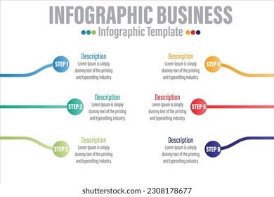 Infographic template for business. 6 Steps or 6 Option Modern Timeline diagram with road journey concept, presentation vector infographic.