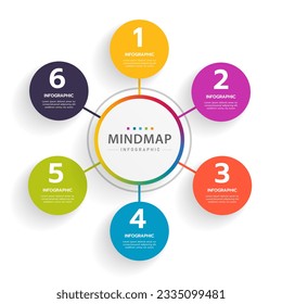 Infographic template for business. 6 Steps Modern Mindmap diagram with circle topics, presentation vector infographic.