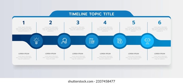 Plantilla de infografía para empresas. 6 Pasos Hoja de ruta del diagrama de línea de tiempo moderno con gráfico de temas de círculo, infografía del vector de presentación.