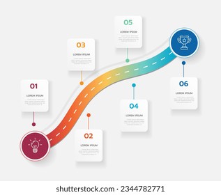 Infographic template for business. 6 Steps Modern Timeline diagram with roadmap and circle topic charts, presentation vector infographic.