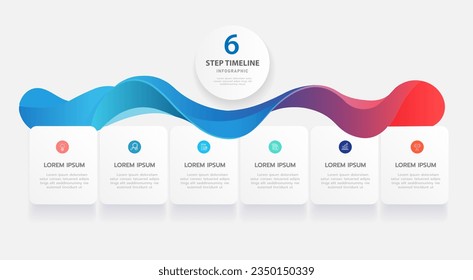 Plantilla de infografía para empresas. 6 Pasos Diagrama moderno de la línea de tiempo con hojas de ruta y gráficos de temas rectangulares, infografía de vector de presentación.