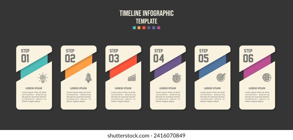 Infographic template for business. 6 steps modern timeline diagram.