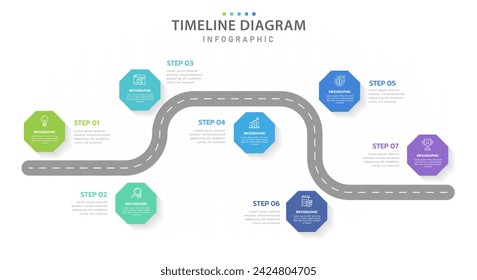 Infografik-Vorlage für Unternehmen. 6 Schritte Modernes Zeitleistendiagramm mit Straßenverkehrskonzept, Präsentationsvektor-Infografik.