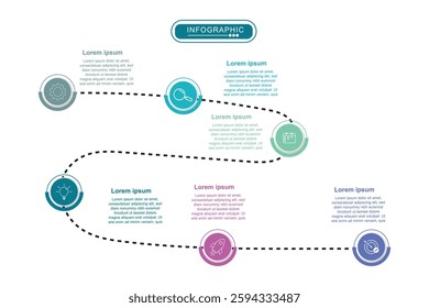 infographic template for business. 6 Steps Modern Timeline diagram with road journey concept, presentation vector illustration.