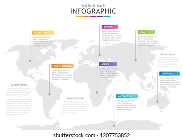 Infographic template for business. 7 Continents Modern World map diagram, presentation vector infographic.