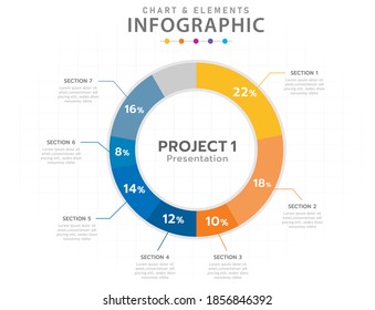Infographic template for business. 7 Steps Pie Chart diagram element, presentation vector infographic.