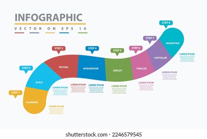 Infographic template for business. 8 Steps Modern Timeline diagram with spiral road concept, presentation vector infographic.