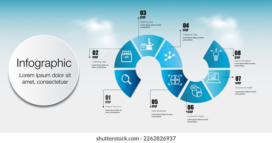 Infographic template for business 8 Steps processes ,Modern Timeline diagram with roadmap milestone and journey concept, for presentation 