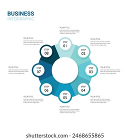 Infografik Vorlage für Unternehmen. 8 Stufen Moderne Business Infografik Vorlage. Design mit Zahlen 8 Optionen oder Schritte. Blau